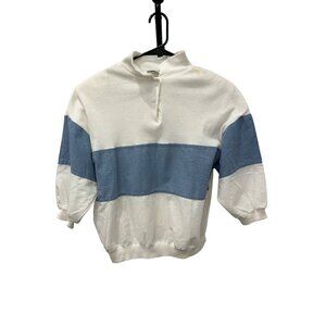 Vintage Shenanigans Blue White Ribbed Pullover Sweater Color Block Long Sleeve